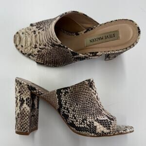 Steve‎ Madden Heels Womens 7 Black Snake Print Esmerelda Black Open Toe Shoes